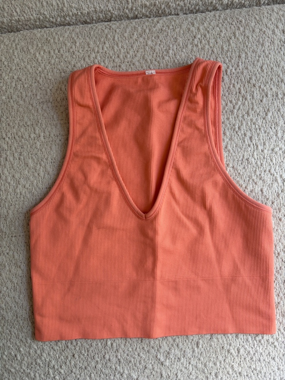 Athleta Ribbed V-Neck Crop Tank - Coral Orange